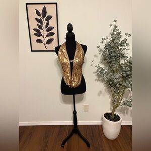 -SOLD-ROMWE Gold Sequin Halter Scarf Top